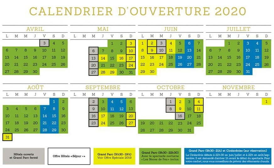 calendrier ouverture puy du fou