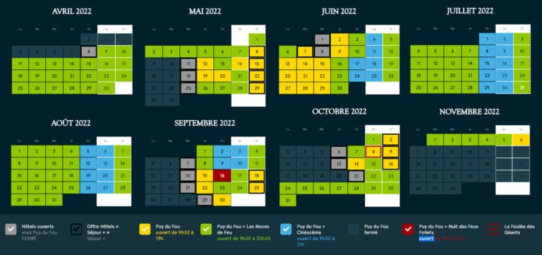 Horaires et Calendrier d'Ouverture du Puy du Fou® - Parc Du Fou