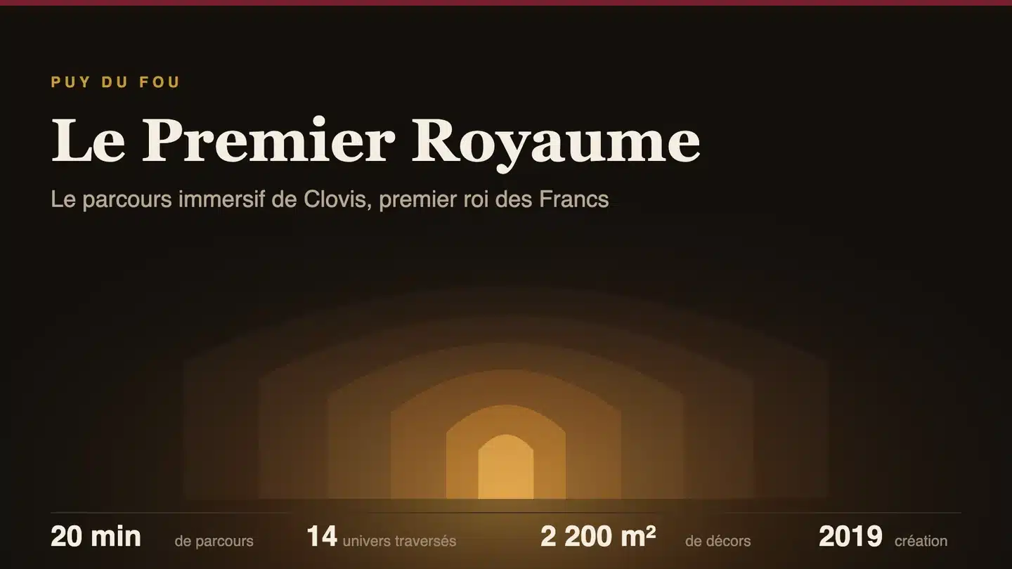 Le Premier Royaume au Puy du Fou : parcours immersif de Clovis, 20 minutes à travers 14 univers sur 2 200 m², création 2019